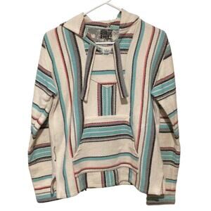 Señor Lopez Baja Hoodie Pullover White Teal Gray Pink Size Small Festival Boho